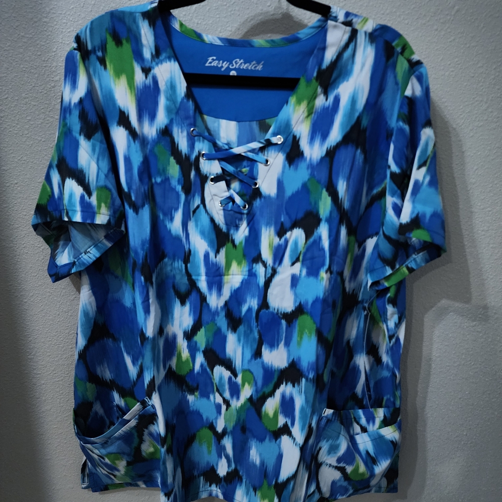 2 Easy Stretch Women's Blue and Green Blouses
